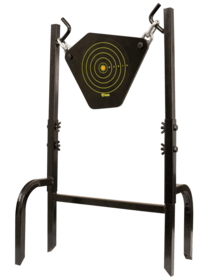The SME Gong Target Stand is about 24.5" in height before being placed in the ground and presents a target that's 9.5" in height and 13.5" wide.